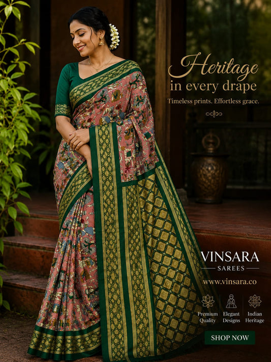 Kalamkari-Inspired Folk Art Print Saree