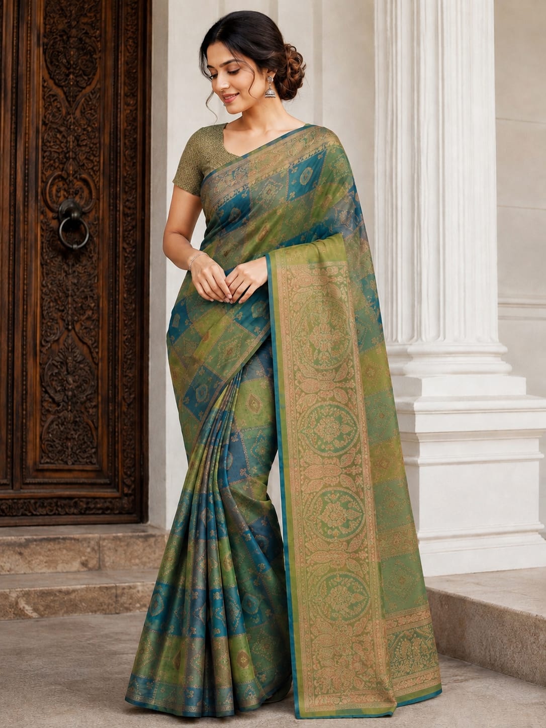 Premium Multicolour Designer Jacquard Silk-Blend Saree
