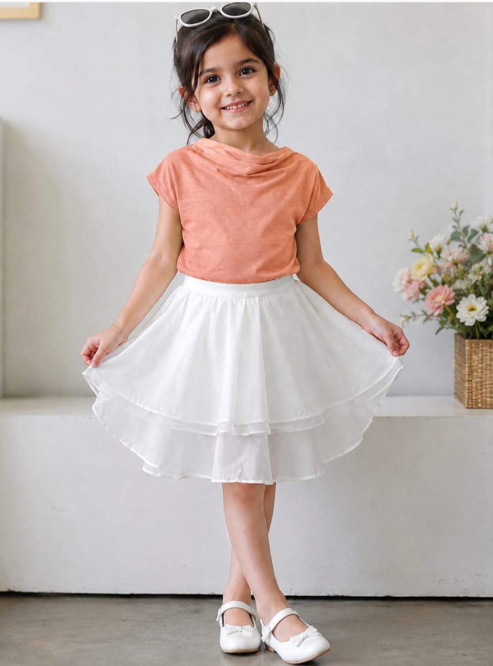 Green & White Girls’ Top and skirt