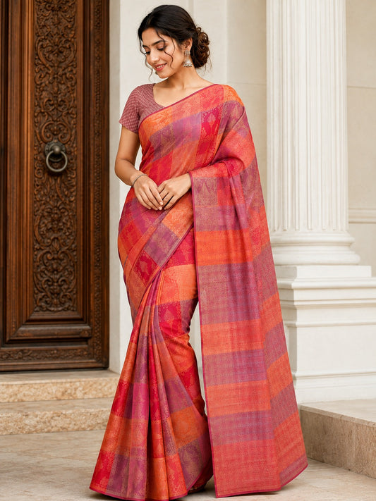 Premium Multicolour Designer Jacquard Silk-Blend Saree