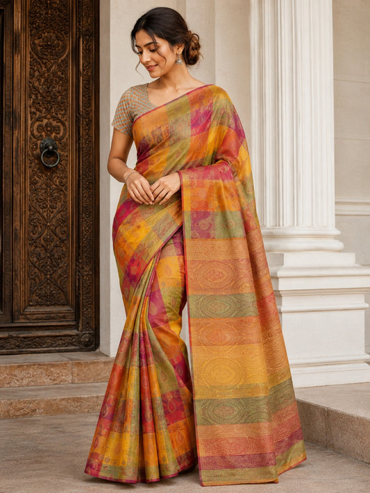 Premium Multicolour Designer Jacquard Silk-Blend Saree