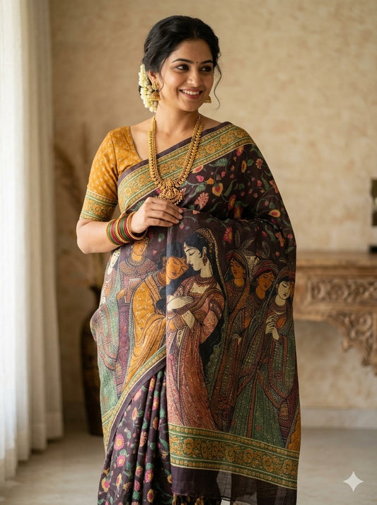 Kalamkari Floral Printed Saree (CODE 2014)