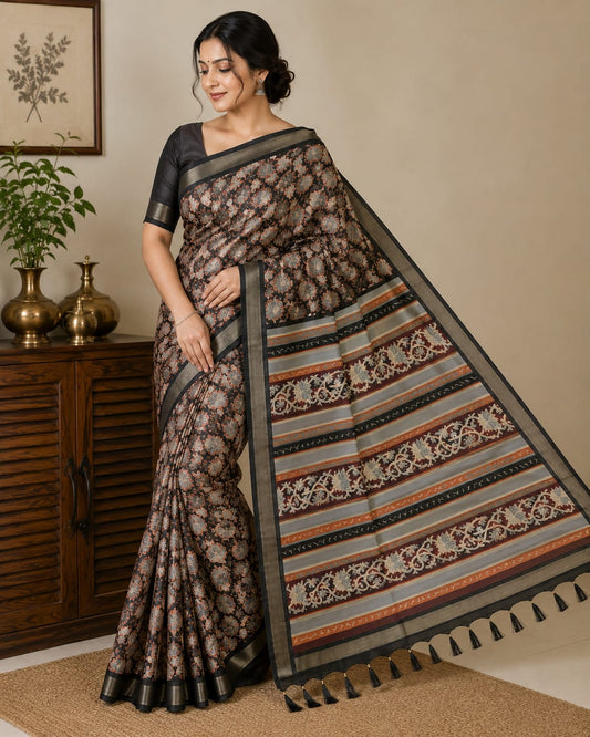 Floral Printed Silk Saree